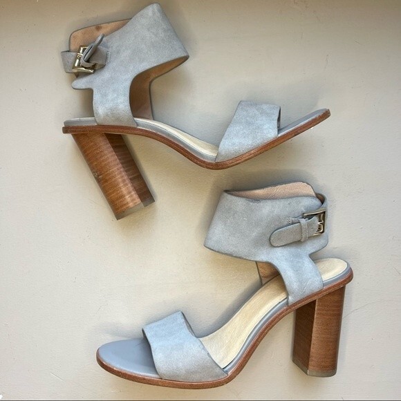 Joie Opal Gray Suede Sandals with Chunky Wood Block Heels Women’s Size 9 - Picture 1 of 12